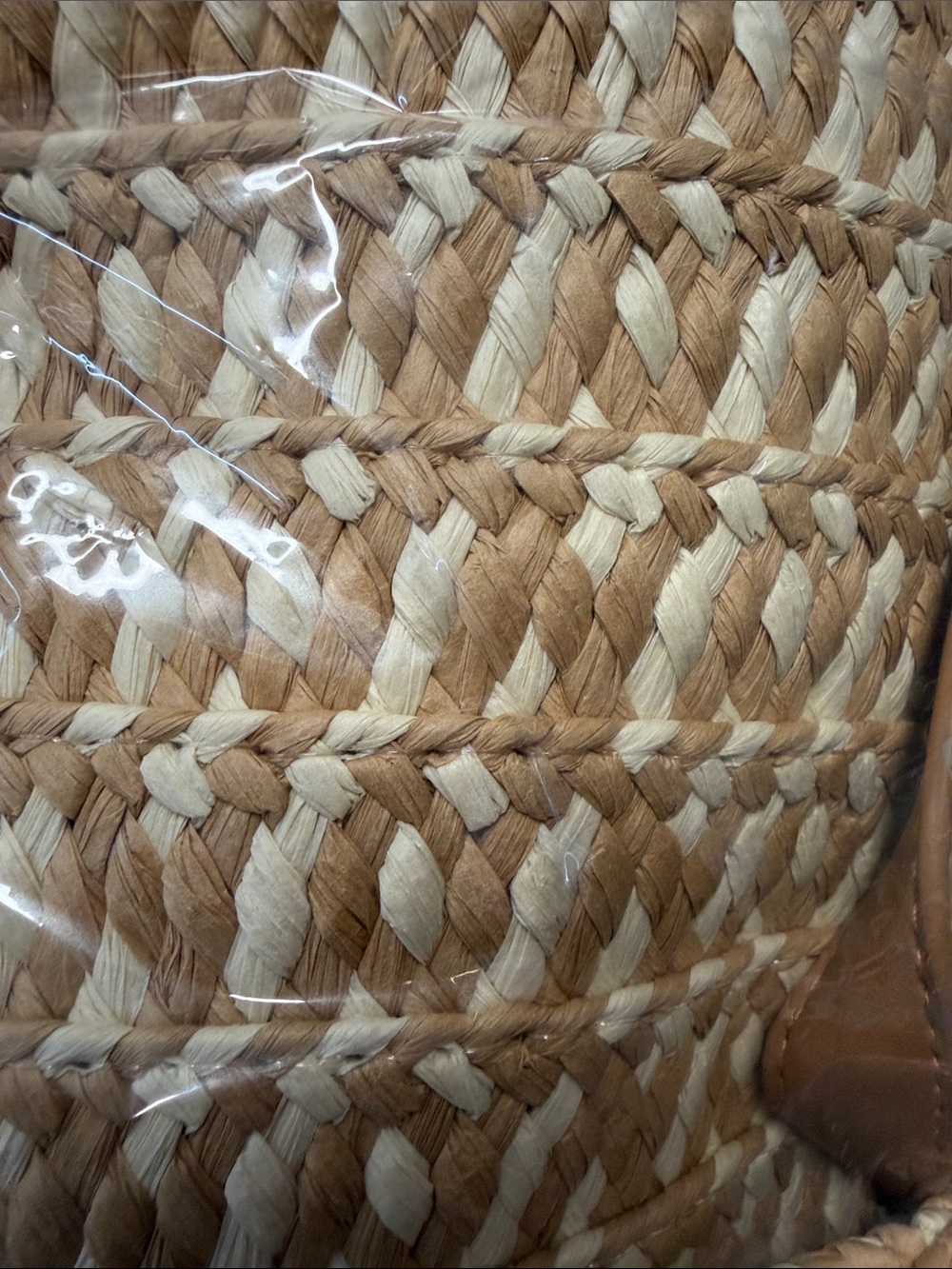 Woven Straw Tote Bag with Tan Handles - Picture 6 of 8